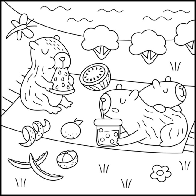 Tranh tô màu Capybara và những người bạn 6
